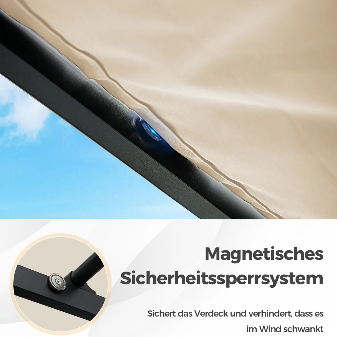 3,1 x 3,1 m Pergola mit Schiebedach Wasserdichter Pavillon Winterfester Gartenpavillon Beige