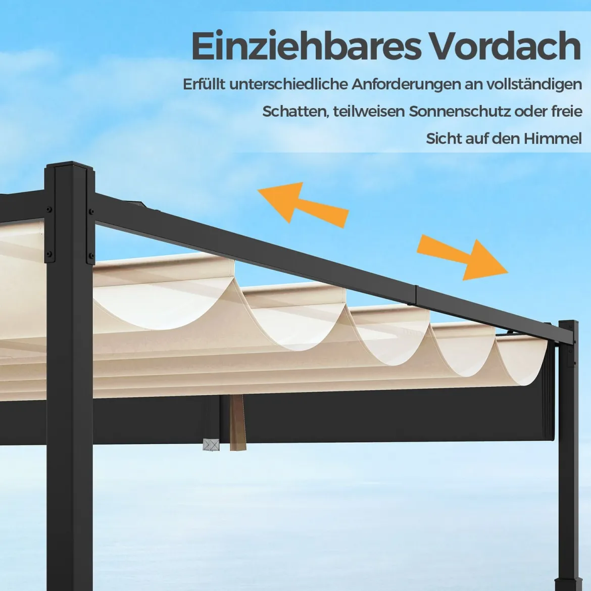 3,1 x 3,1 m Pergola mit Schiebedach Wasserdichter Pavillon Winterfester Gartenpavillon Beige