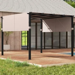 3,05x3,05m Pergola mit 2 Verstellbaren Dächern Wasserdichter Stabiler Winterfester Pavillon Beige