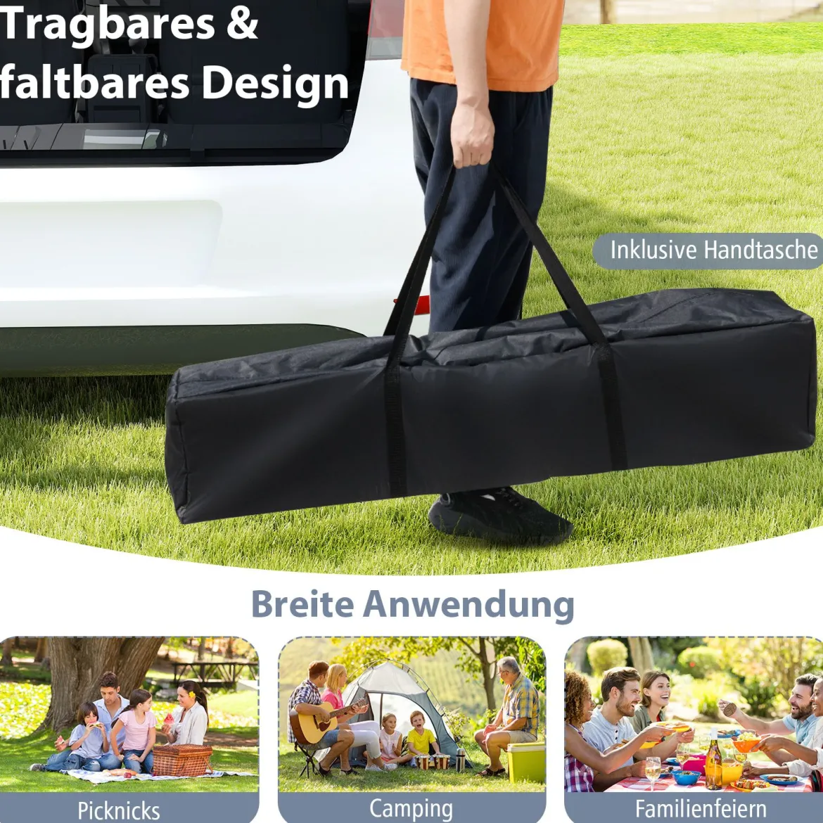 4 x 4 m Pop Up Faltpavillon mit 4 Moskitonetz & Doppeldach Gartenpavillon inkl. Tragetasche Grau