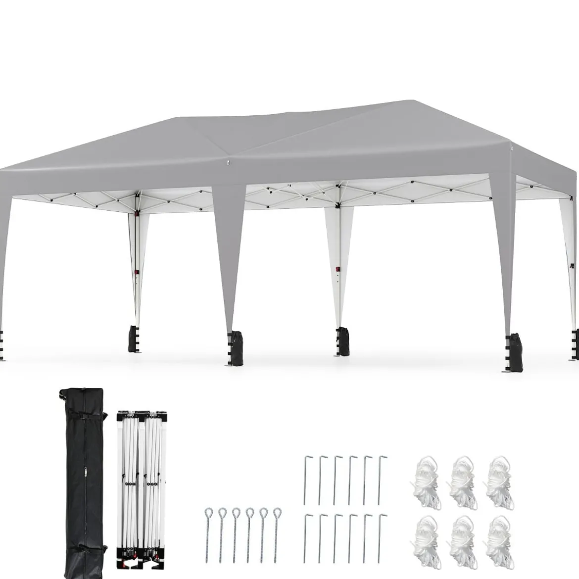 3 x 6 m Pop up Faltpavillon mit Tragetasche auf Rollen & UV Schutz 50+ Partyzelt Grau