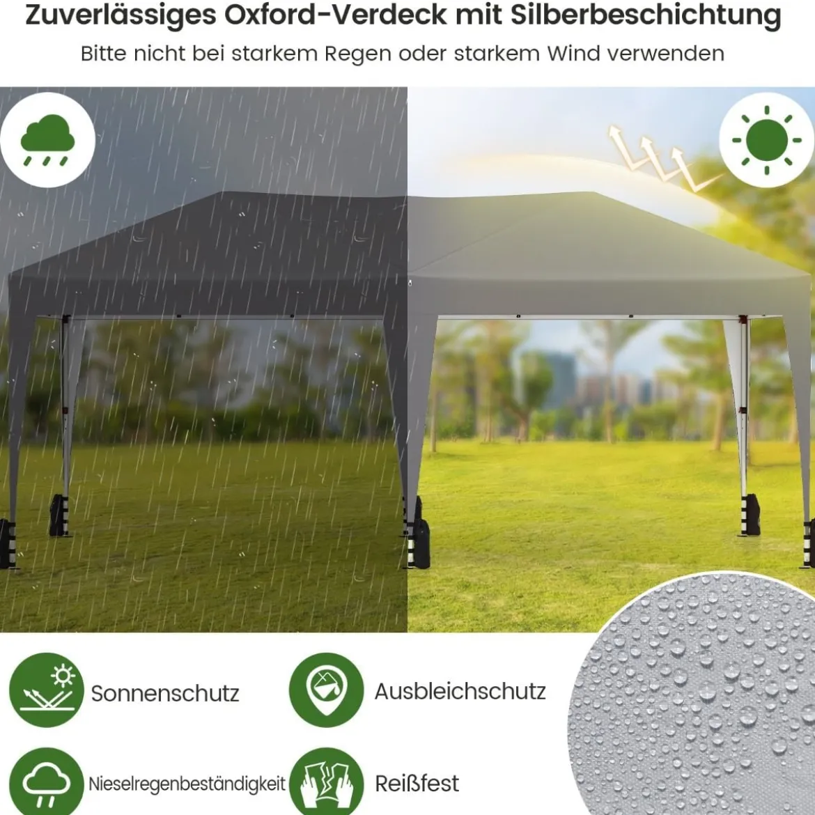 3 x 6 m Pop up Faltpavillon mit Tragetasche auf Rollen & UV Schutz 50+ Partyzelt Grau