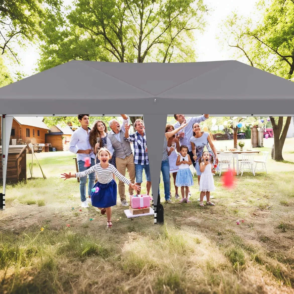 3 x 6 m Pop up Faltpavillon mit Tragetasche auf Rollen & UV Schutz 50+ Partyzelt Grau