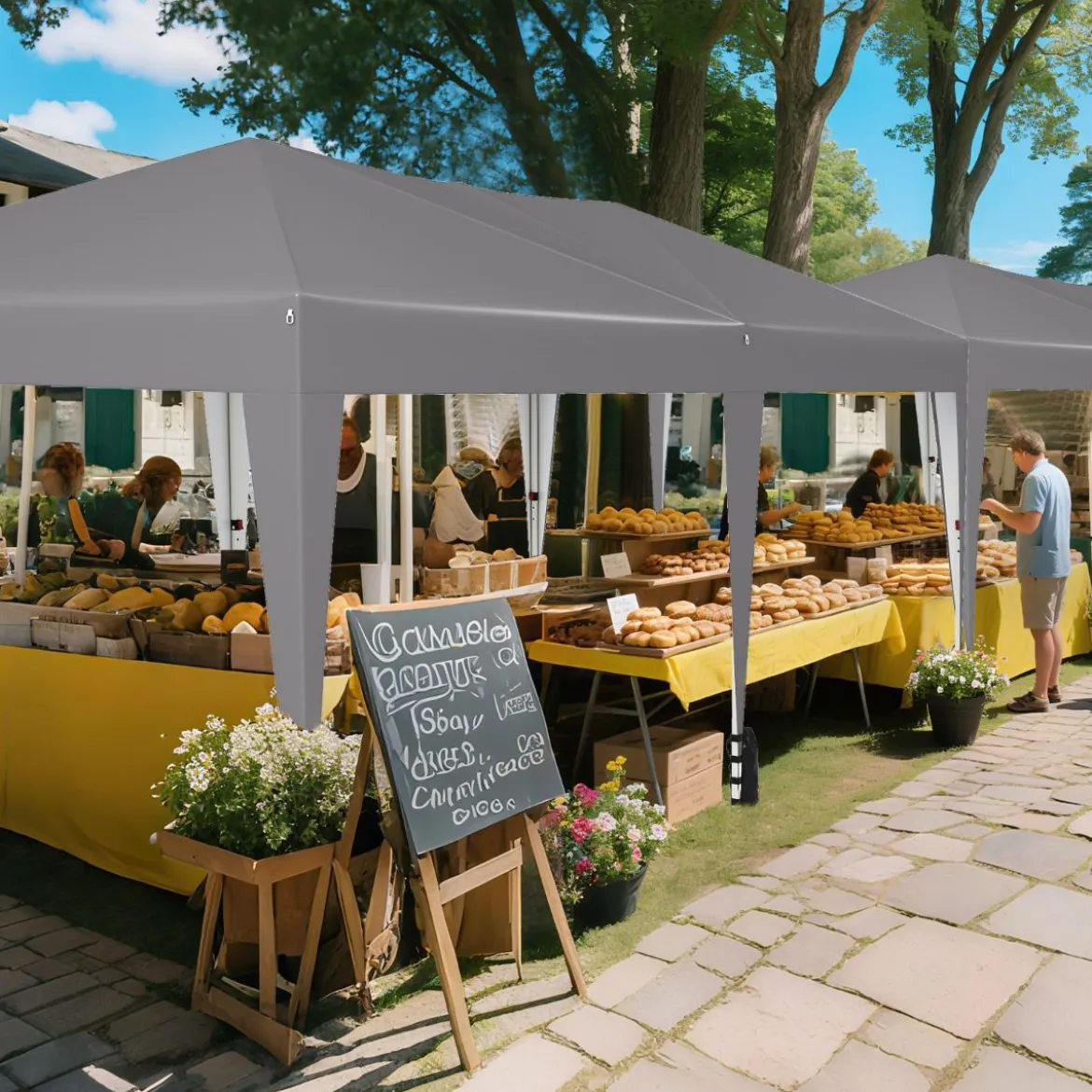 3 x 6 m Pop up Faltpavillon mit Tragetasche auf Rollen & UV Schutz 50+ Partyzelt Grau