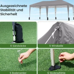 3 x 6 m Pop up Faltpavillon mit Tragetasche auf Rollen & UV Schutz 50+ Partyzelt Grau