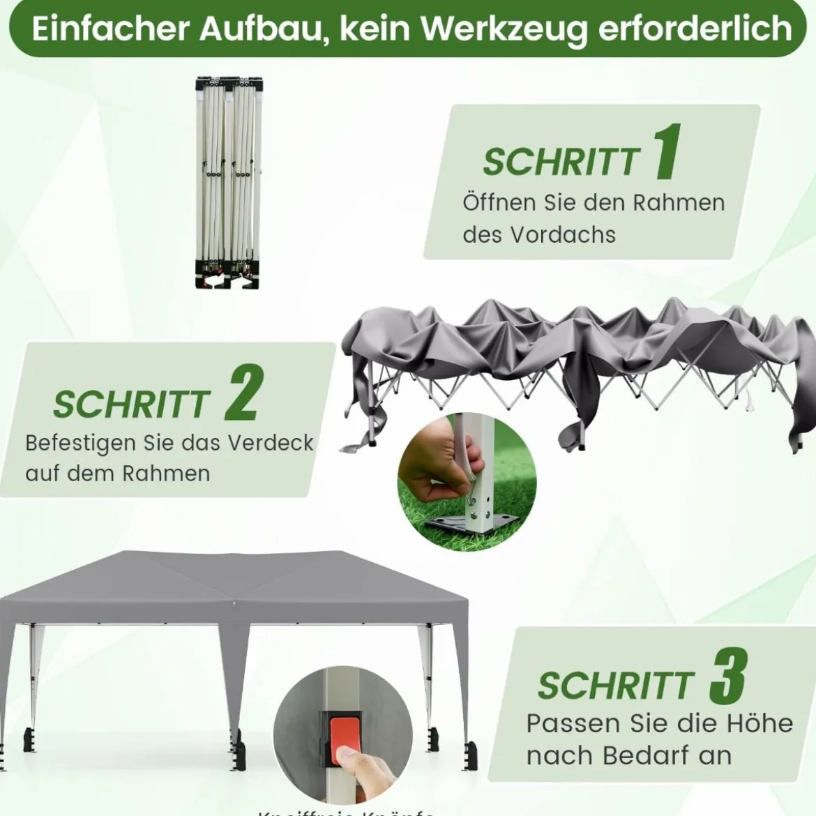3 x 6 m Pop up Faltpavillon mit Tragetasche auf Rollen & UV Schutz 50+ Partyzelt Grau