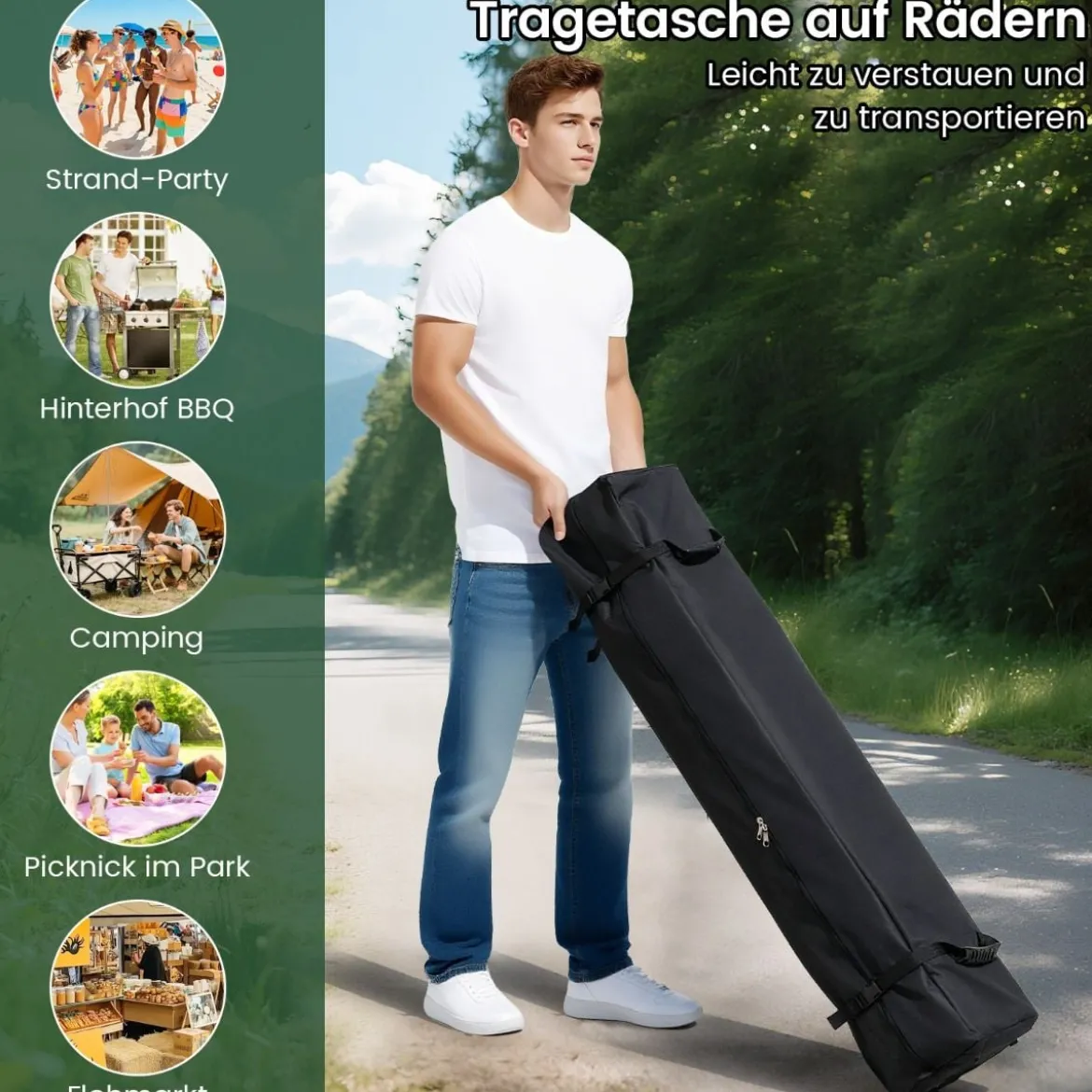 3 x 6 m Pop up Faltpavillon mit Tragetasche auf Rollen & UV Schutz 50+ Partyzelt Weiß