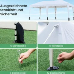 3 x 6 m Pop up Faltpavillon mit Tragetasche auf Rollen & UV Schutz 50+ Partyzelt Weiß