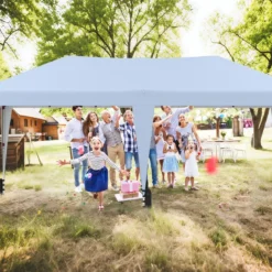 3 x 6 m Pop up Faltpavillon mit Tragetasche auf Rollen & UV Schutz 50+ Partyzelt Weiß