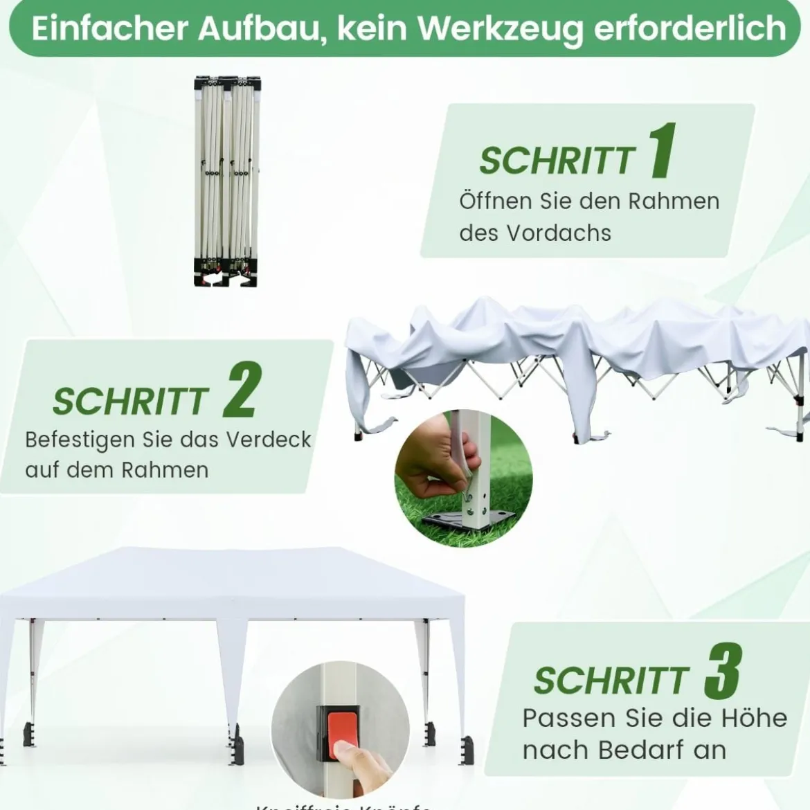 3 x 6 m Pop up Faltpavillon mit Tragetasche auf Rollen & UV Schutz 50+ Partyzelt Weiß