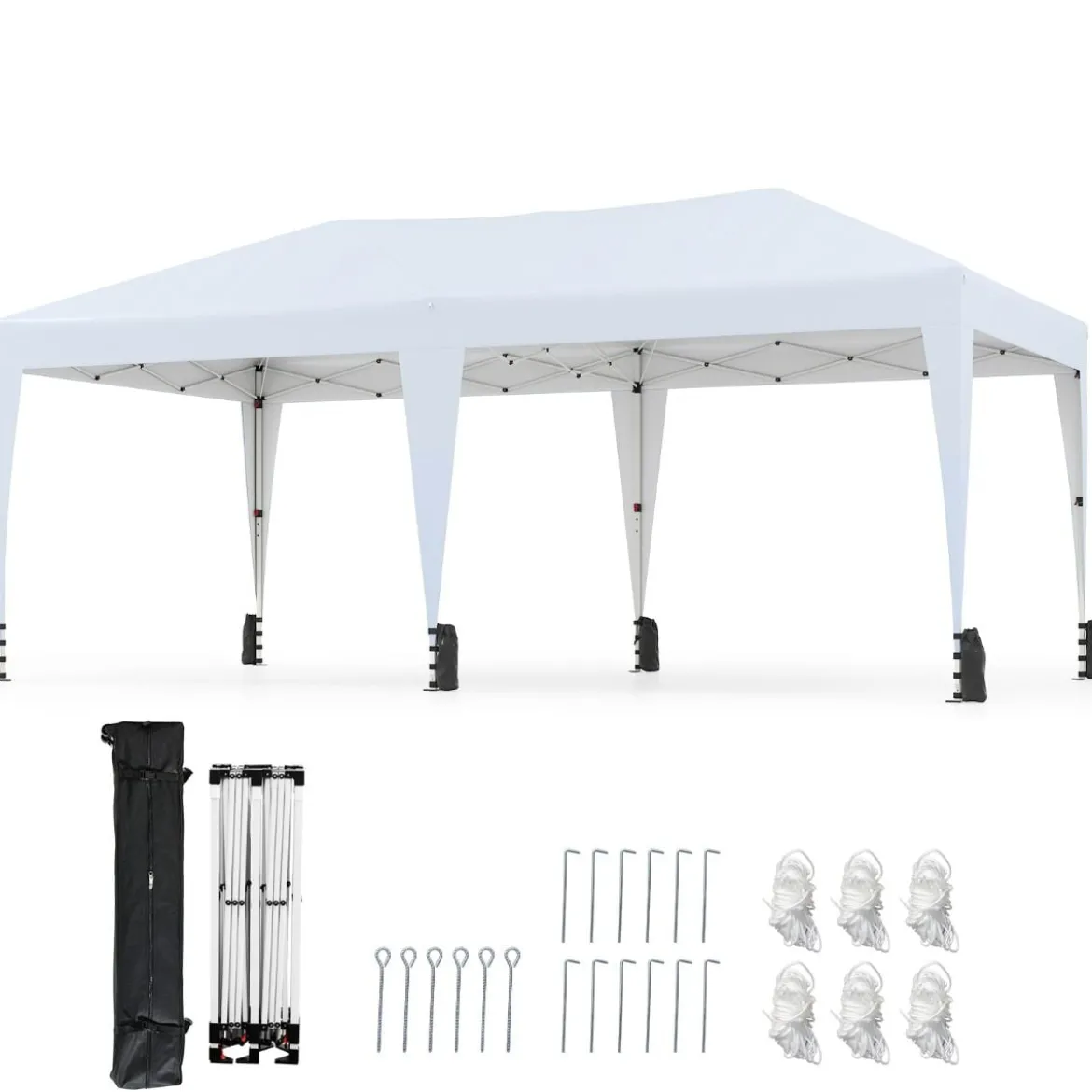 3 x 6 m Pop up Faltpavillon mit Tragetasche auf Rollen & UV Schutz 50+ Partyzelt Weiß