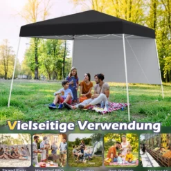 3 x 3 m Pop up Pavillon Faltpavillon Gartenzelt Wasserdicht & Sonnenschutz Gartenpavillon Schwarz