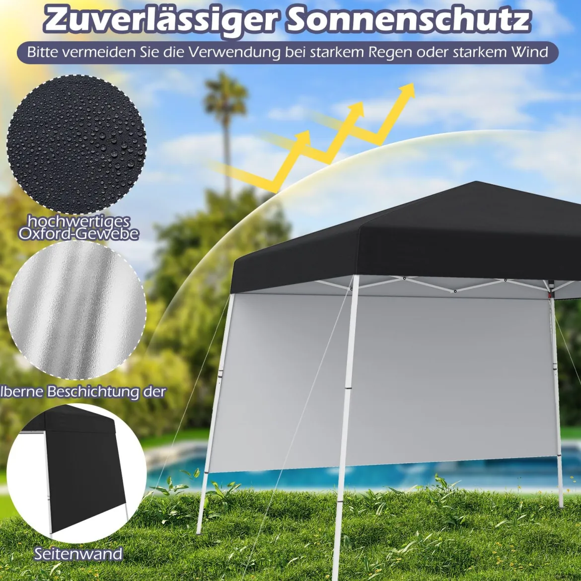 3 x 3 m Pop up Pavillon Faltpavillon Gartenzelt Wasserdicht & Sonnenschutz Gartenpavillon Schwarz