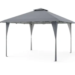 4 x 4 m Pop Up Pavillon Höhenverstellbarer Gartenpavillon mit Doppeldach & Metallrahmen Grau