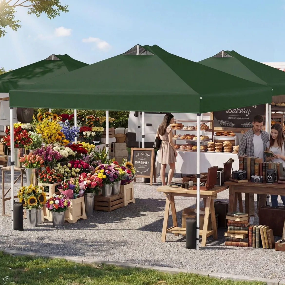 3 x 3 m Pop-Up Pavillon mit 4 Sandsäcken & Heringen & Seilen Faltpavillon Gartenpavillon Grün