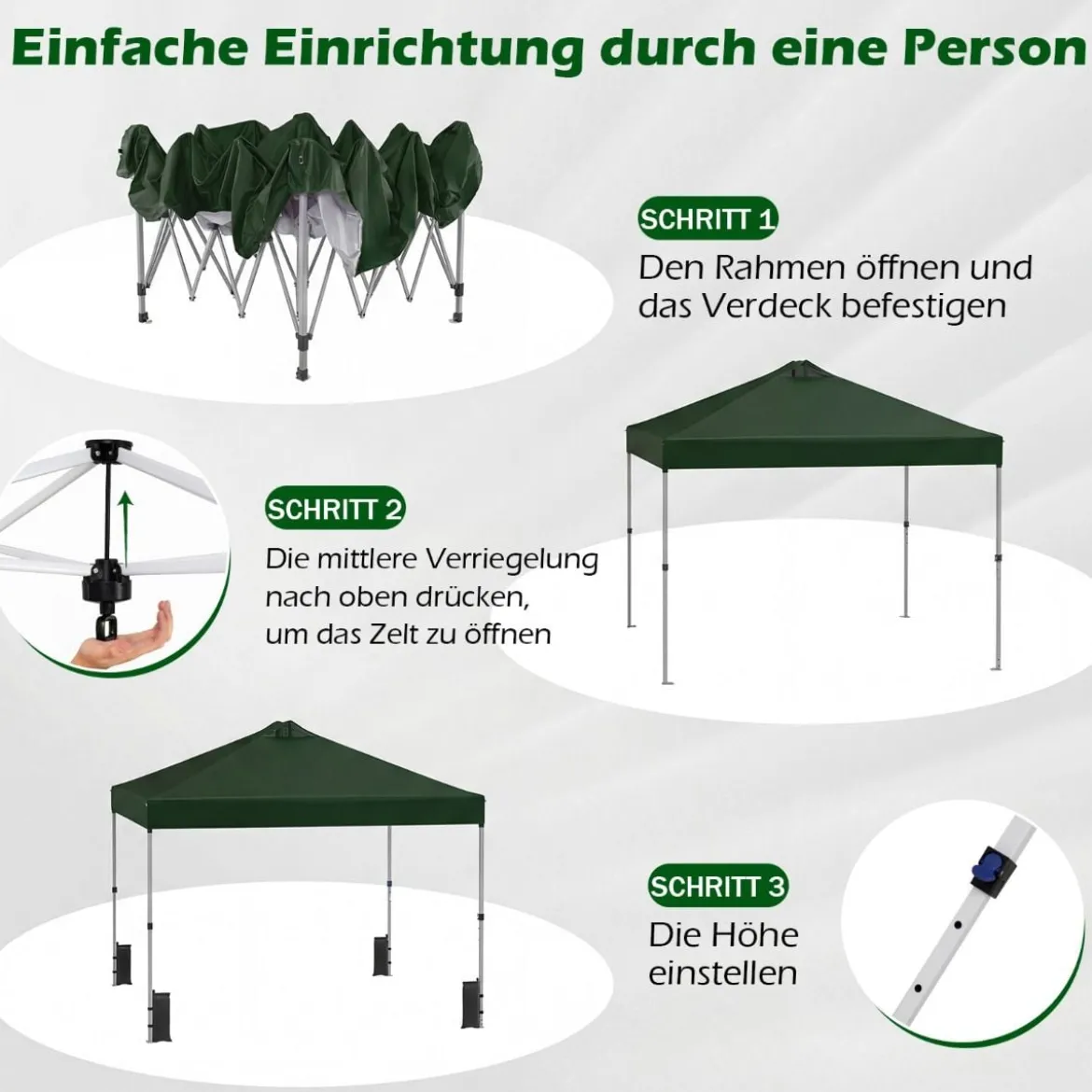 3 x 3 m Pop-Up Pavillon mit 4 Sandsäcken & Heringen & Seilen Faltpavillon Gartenpavillon Grün
