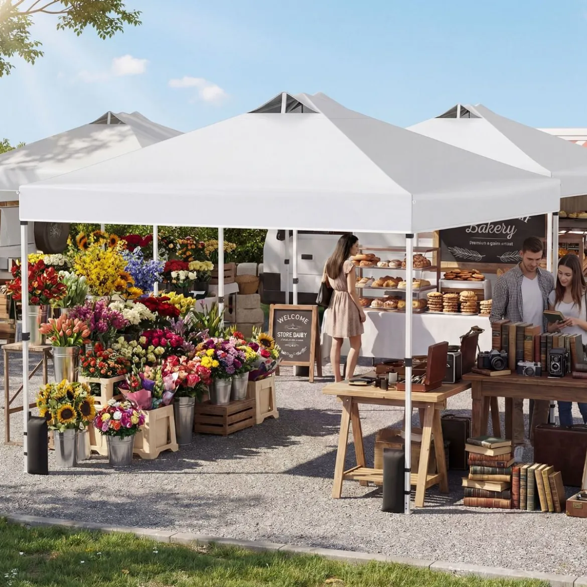 3 x 3 m Pop-Up Pavillon mit 4 Sandsäcken & Heringen & Seilen Faltpavillon Gartenpavillon Weiß