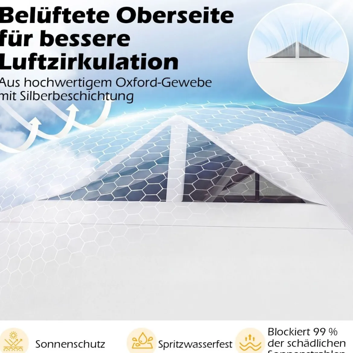 3 x 3 m Pop-Up Pavillon mit 4 Sandsäcken & Heringen & Seilen Faltpavillon Gartenpavillon Weiß