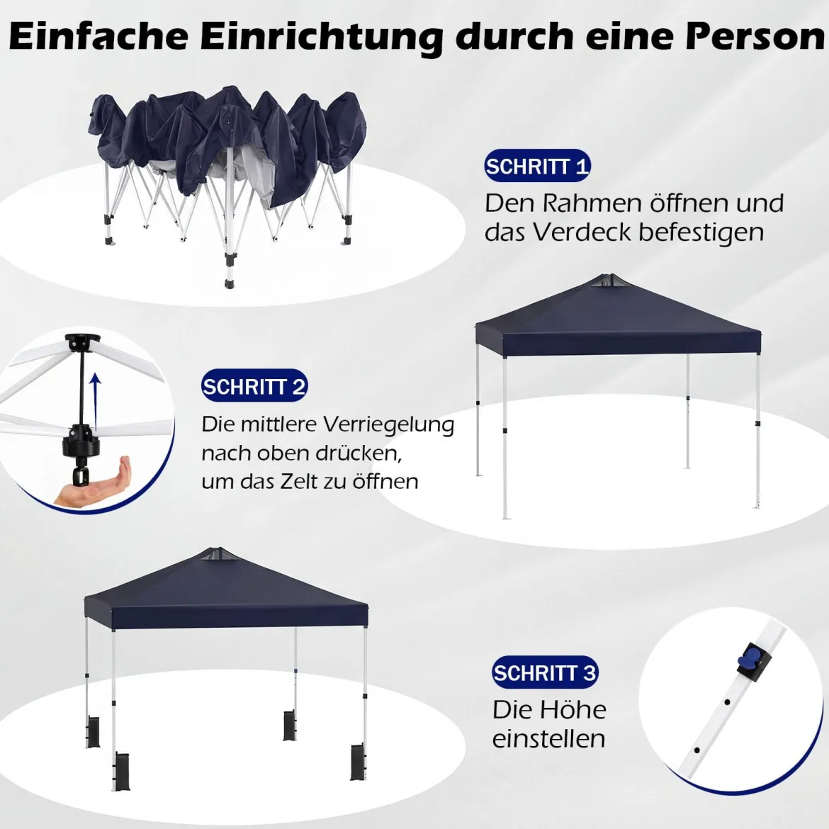 3 x 3 m Pop-Up Pavillon mit 4 Sandsäcken & Heringen & Seilen Faltpavillon Gartenpavillon Blau