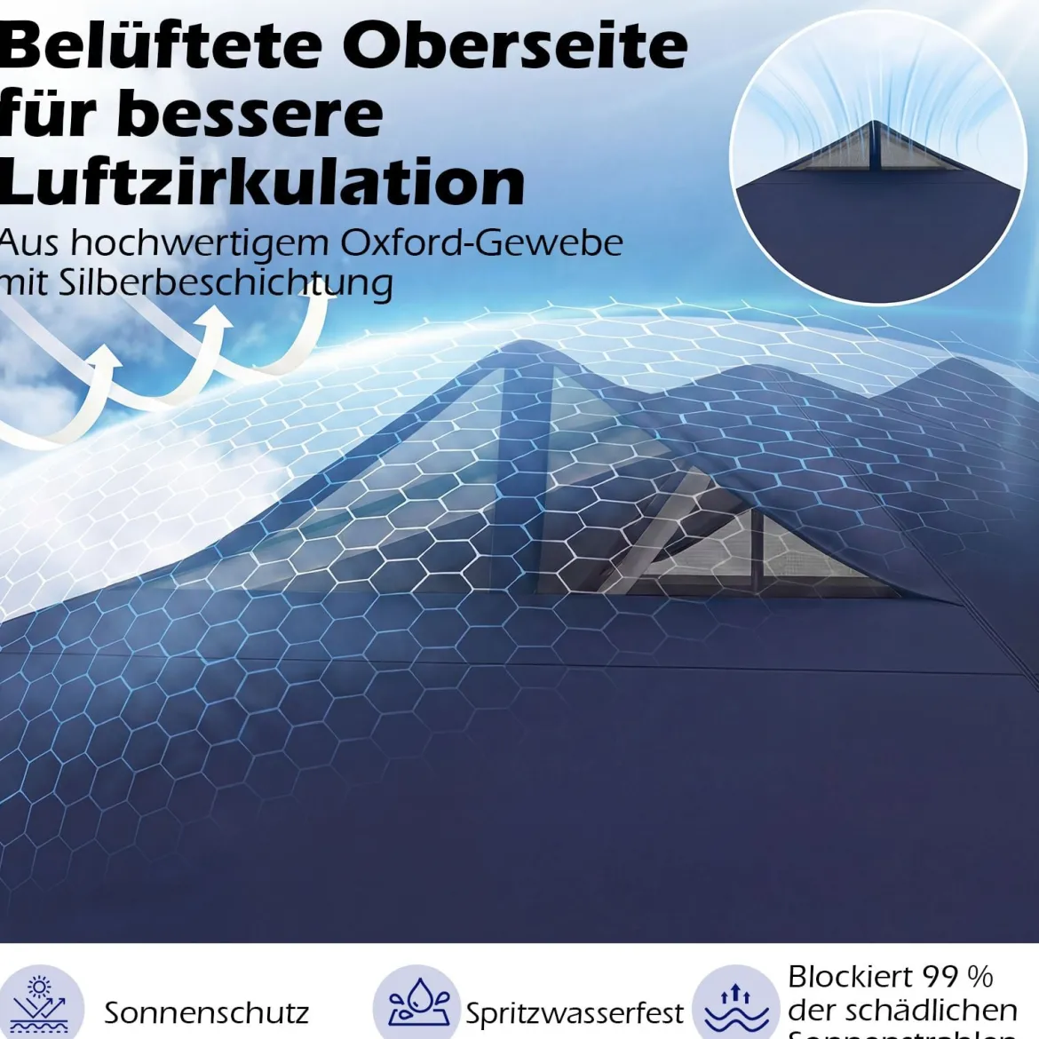 3 x 3 m Pop-Up Pavillon mit 4 Sandsäcken & Heringen & Seilen Faltpavillon Gartenpavillon Blau