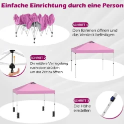 3 x 3 m Pop-Up Pavillon mit 4 Sandsäcken & Heringen & Seilen Faltpavillon Gartenpavillon Rosa
