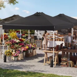 3 x 3 m Pop-Up Pavillon mit 4 Sandsäcken & Heringen & Seilen Faltpavillon Gartenpavillon Schwarz