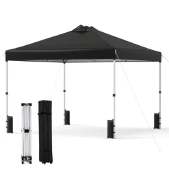 3 x 3 m Pop-Up Pavillon mit 4 Sandsäcken & Heringen & Seilen Faltpavillon Gartenpavillon Schwarz