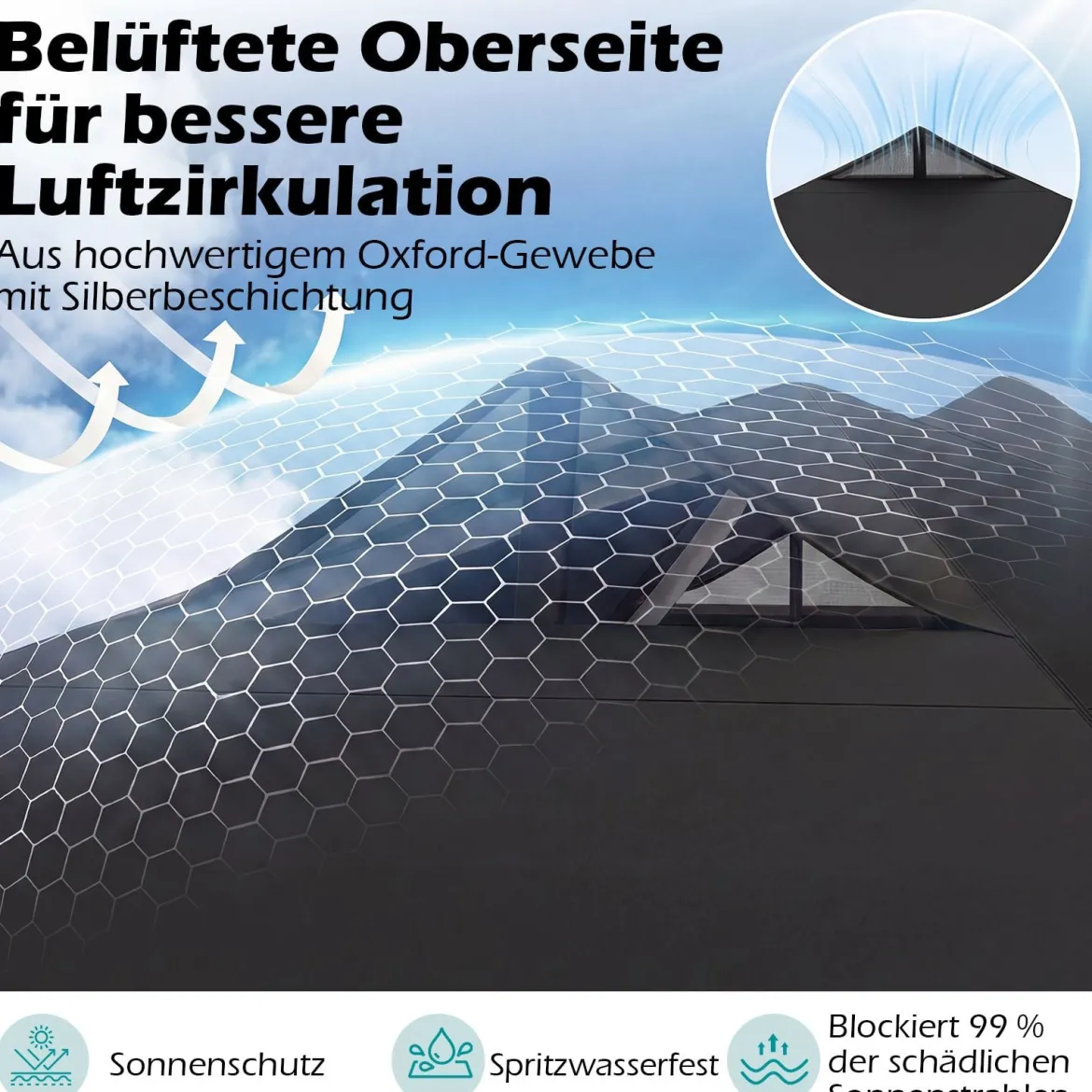 3 x 3 m Pop-Up Pavillon mit 4 Sandsäcken & Heringen & Seilen Faltpavillon Gartenpavillon Schwarz