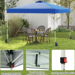 3 x 3 m Pop-up-Pavillon mit Seitenwand Tragbarer Gartenpavillon inkl. Schattenspender mit Rolltasche Blau
