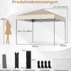 3x3 m Pop up Pavillon mit Tragetasche & UV50+ Höhenverstellbarer Faltpavillon Weiß