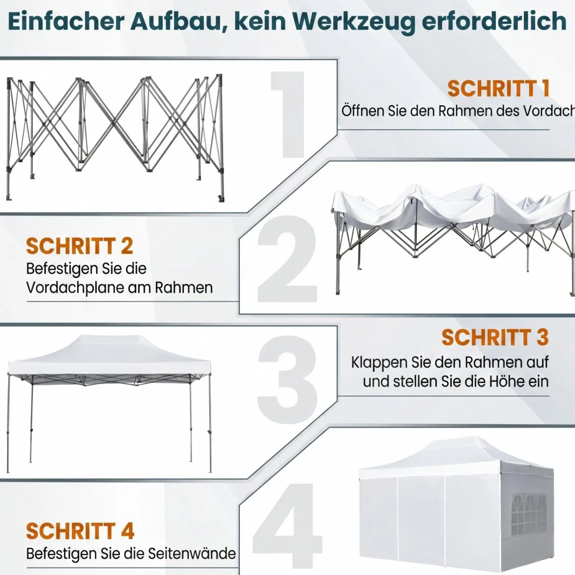 3 x 4,5 m Pop-up-Pavillon Wetterfester Faltpavillon mit 4 Seitenwänden Metallrahmen & Sandsäcken Weiß/Grau