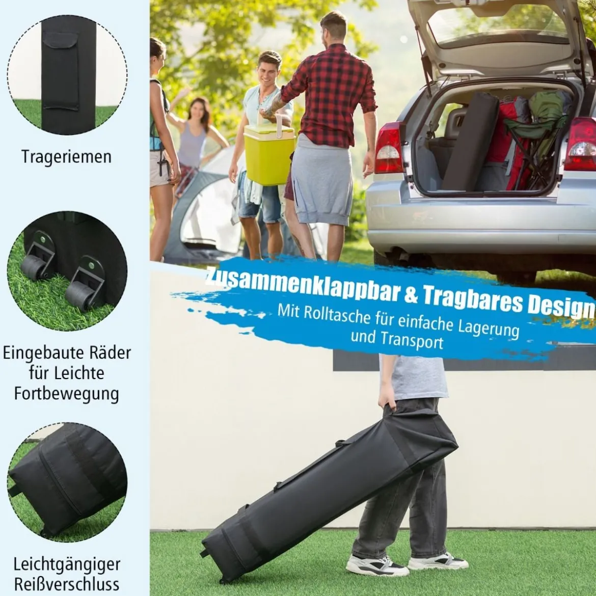 3 x 3 m Sofortiges Pop-up-Canopy-Zelt mit Markisen Outdoor-Sonnenschutz Grau