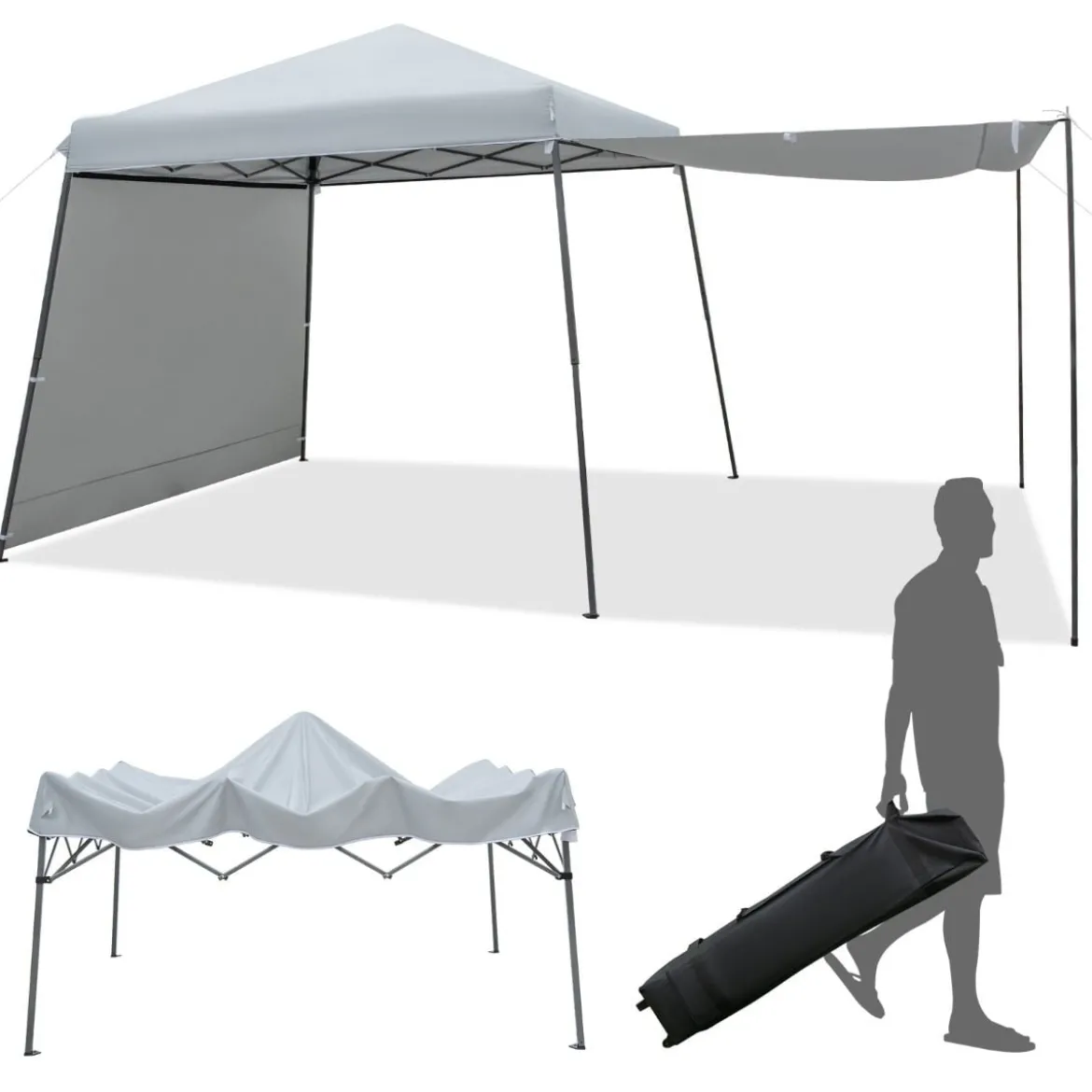 3 x 3 m Sofortiges Pop-up-Canopy-Zelt mit Markisen Outdoor-Sonnenschutz Grau