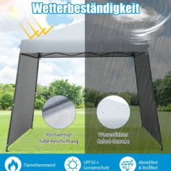3 x 3 m Sofortiges Pop-up-Canopy-Zelt mit Markisen Outdoor-Sonnenschutz Grau
