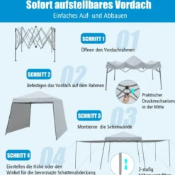 3 x 3 m Sofortiges Pop-up-Canopy-Zelt mit Markisen Outdoor-Sonnenschutz Grau