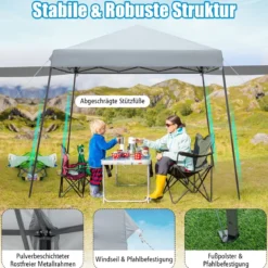 3 x 3 m Sofortiges Pop-up-Canopy-Zelt mit Markisen Outdoor-Sonnenschutz Grau