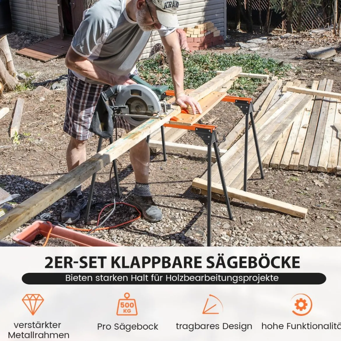2 x Sägebock Arbeitsbock Klappbar Gerüstbock bis zu 500 kg belastbar 96,5 x 47 x 76 cm