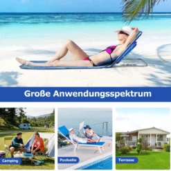 2 x Strandmatte mit Beistelltisch Verstellbares Liegestuhlset 151 x 55,5 x 27-47 Blau + Grün