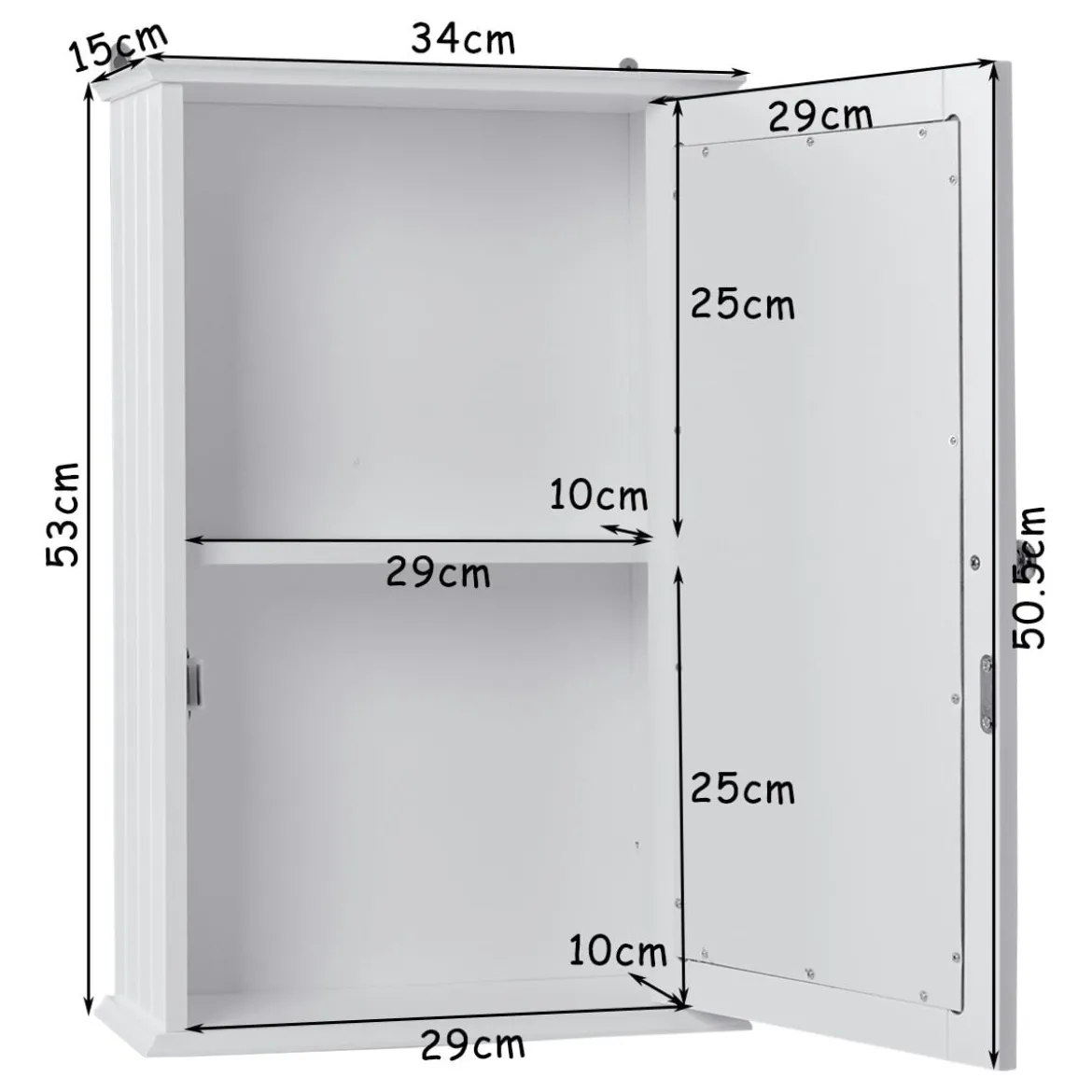 34 x 15 x 53 cm 2 Fächer Badschrank Spiegelschrank Hängeschrank