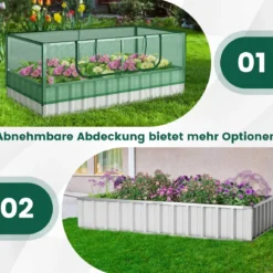 174 x 90 x 70 cm großes verzinktes Hochbeet mit Gewächshausabdeckung Grün und Silber