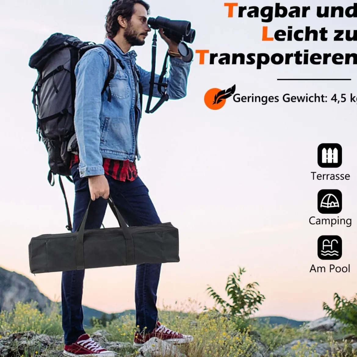 45 x 45 x 49 cm 3 in 1 Feuerstelle mit Edelstahlgrillrosten & Tragetasche & Handschuhen Campinggrill