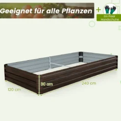 240 x 120 x 30 cm Metall Hochbeet mit Verstärkter Halterung & Offener Basis Kräuterbeet