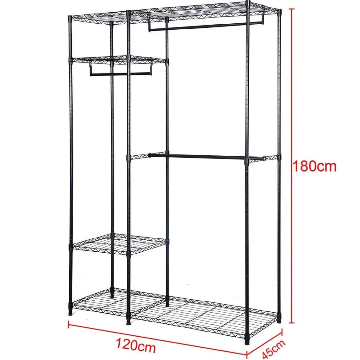 120 x 45 x 180 cm Metall Kleiderschrank Stoffschrank mit Kleiderstange