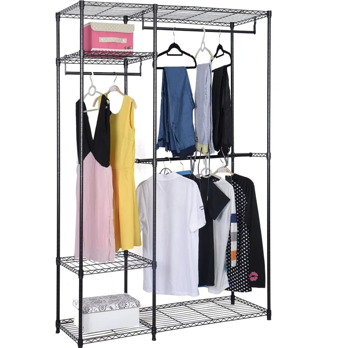 120 x 45 x 180 cm Metall Kleiderschrank Stoffschrank mit Kleiderstange