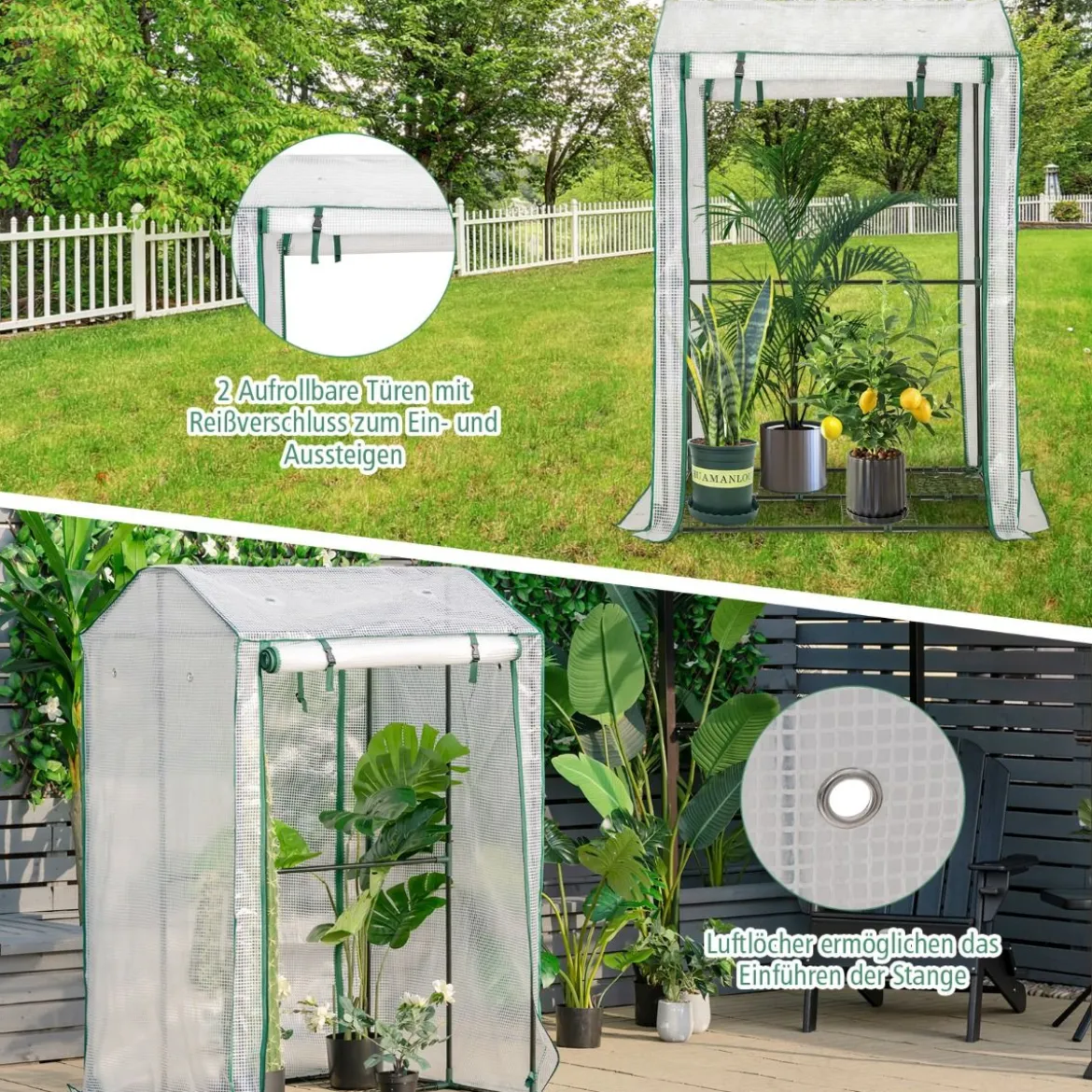100 x 81 x 150 cm Outdoor-Gewächshaus Gartengewächshaus mit 2 Aufrollbaren Türen