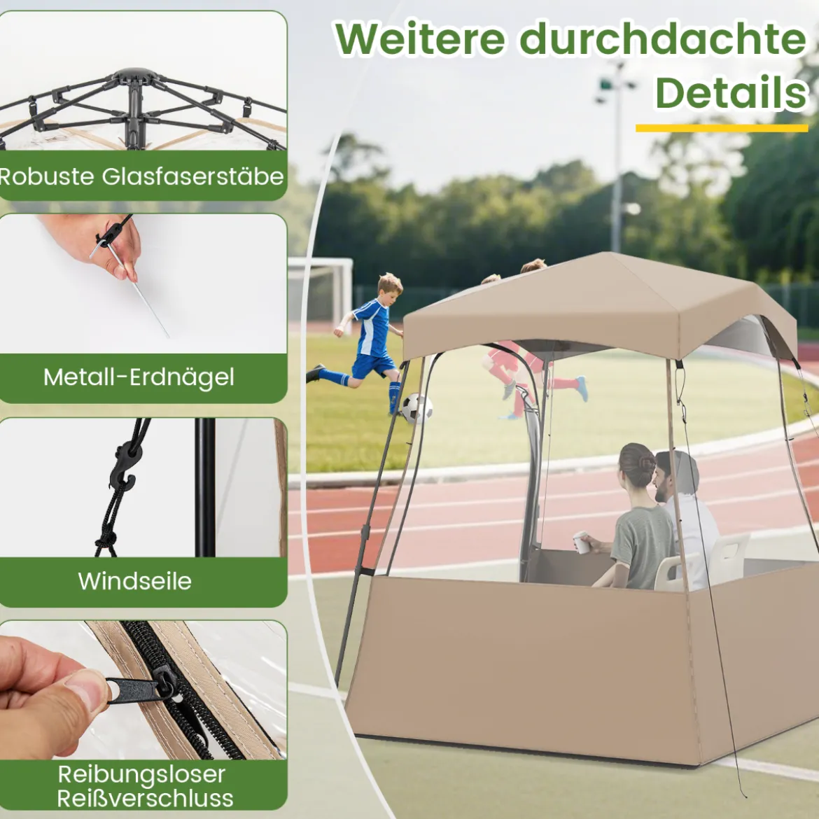 180 x 180 x 193 cm Sportzelt Transparentes Zelt mit klarer Sicht & Robustes Gestell & Tragetasche