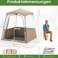 180 x 180 x 193 cm Sportzelt Transparentes Zelt mit klarer Sicht & Robustes Gestell & Tragetasche
