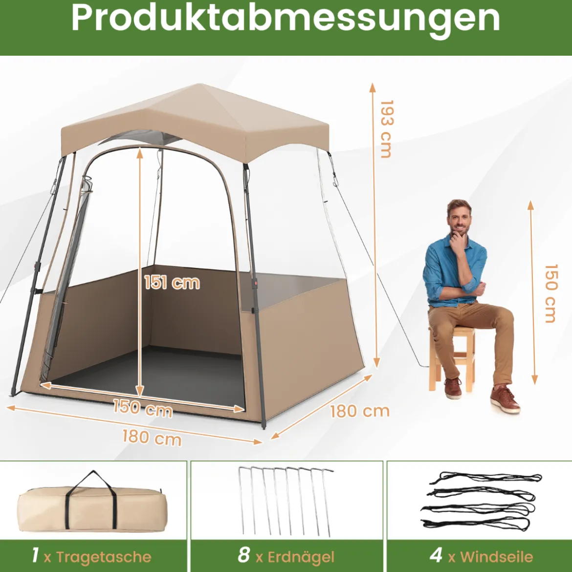180 x 180 x 193 cm Sportzelt Transparentes Zelt mit klarer Sicht & Robustes Gestell & Tragetasche