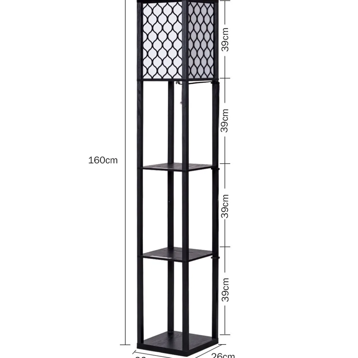 160x26x26cm Standleuchte Regal Moderne Innenbeleuchtung mit 3-Ebenen Bodenlampe