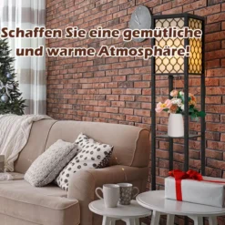 160x26x26cm Standleuchte Regal Moderne Innenbeleuchtung mit 3-Ebenen Bodenlampe